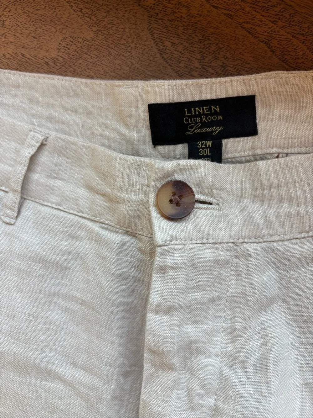 Club Room Men's Cream Straight-Leg Linen Pants size 32x30 in Natural Khaki